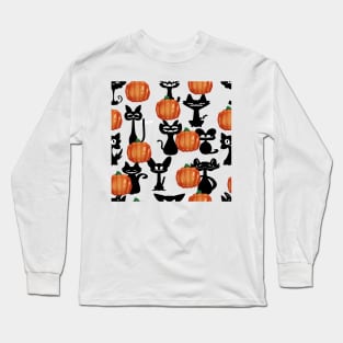 Halloween Cats and Pumpkin Pattern Long Sleeve T-Shirt